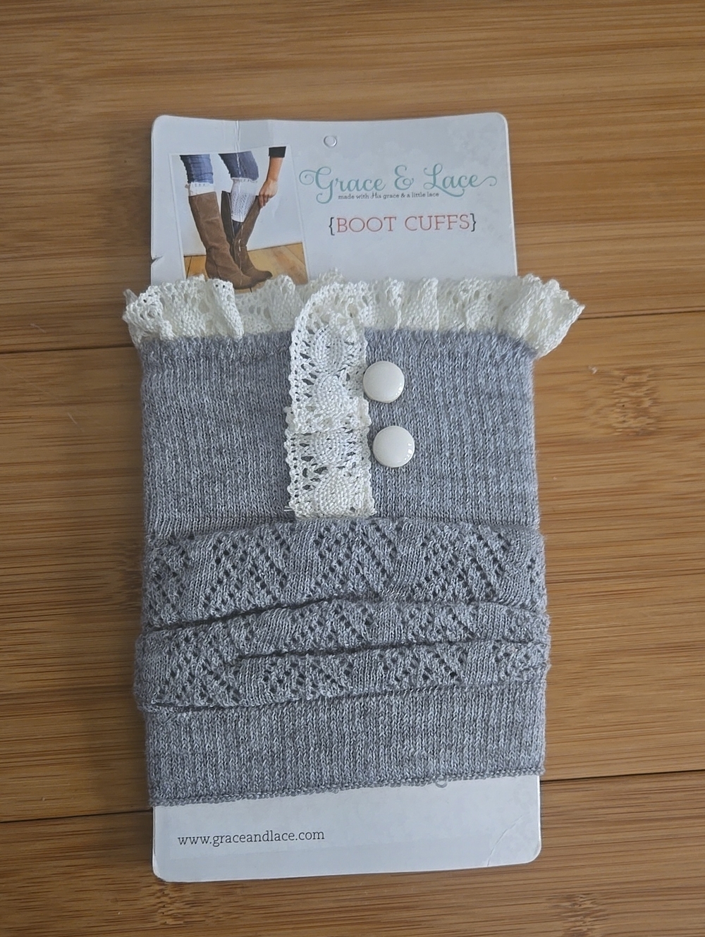 NWT Grace & Lace Gray Knit Boot Cuffs with Cream Lace Trim